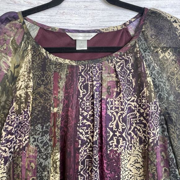 Christopher & Banks Blouse SZ Small‎ Women Purple Chiffon Overlay Tank Lining - Picture 4 of 15